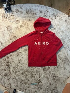 Aeropostale Red Full Zip Logo Hoodie